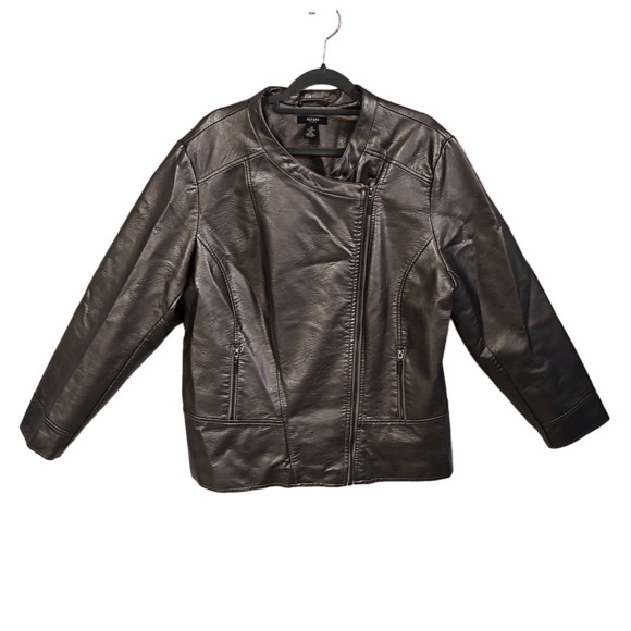 Alfani Women's Size 2X Faux Leather Jacket Bronze Asymmetrical Full Zip Moto - Picture 1 of 6